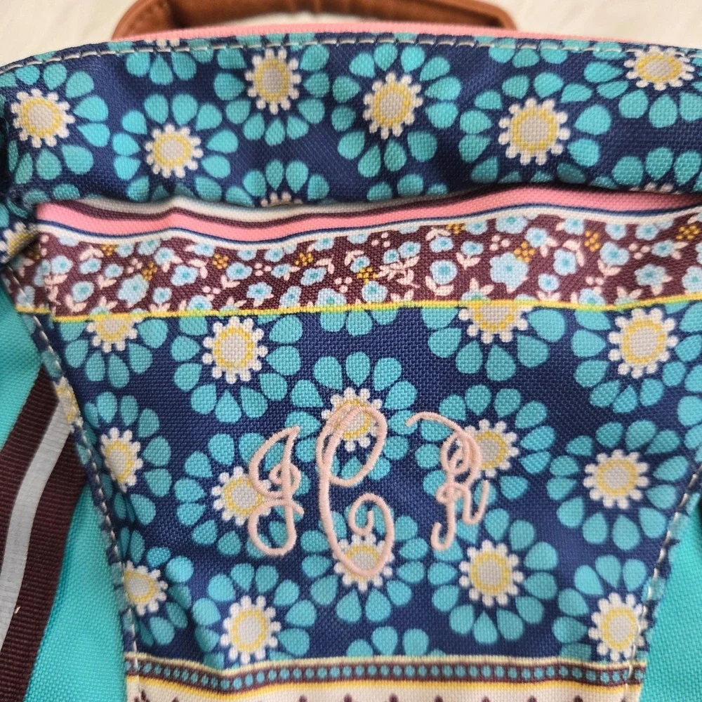 Garnet Hill Kids Floral Boho Backpack Blue Pink Monogram School Bag 17in